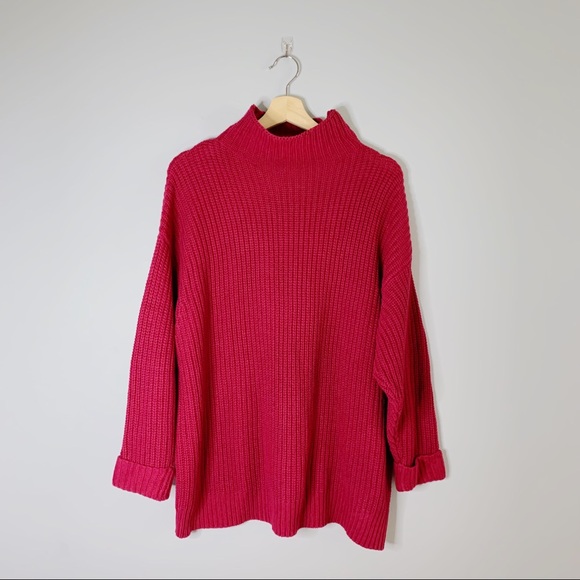 American Eagle Chunky Knit Oversized Fit Sweater Red Turtle Neck Small S XS